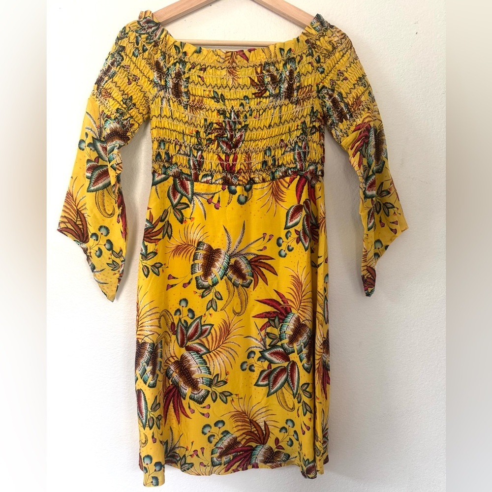 FARM RIO Anthropologie Bria Floral Off-Shoulder Yellow Dress Size XS - Picture 4 of 8